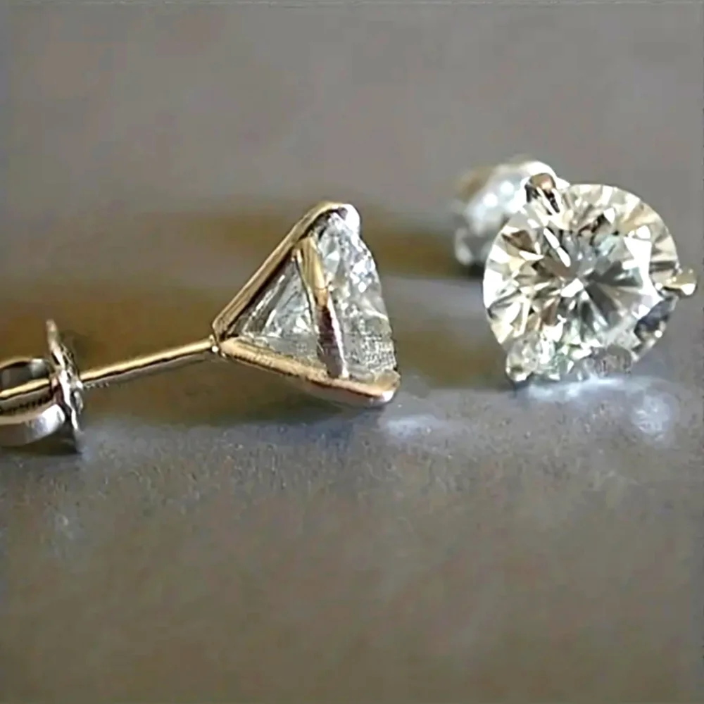 Sparkling Zircon Stud 925 Silver Plated copper earrings. GOLD OR SILVER - Picture 3 of 6